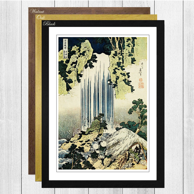 The Waterfall of Yoro Japanese Oriental by Katsushika Hokusai - Framed Print, Black
