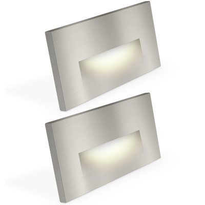 Luxrite Horizontal LED Step Lights, 5CCT, 3W, 150LM, 90° Beam, Dimmable, 120V, IP65, Interchangeable Plate Cover, Indoor/Outdoor Brushed Nickel 6 Pack