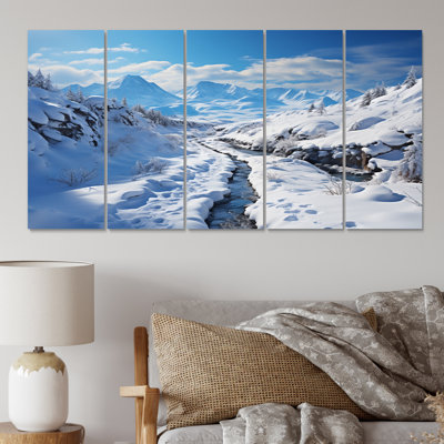 Winter Mountain Charm - Landscapes Wall Art Print - 5 Equal Panels