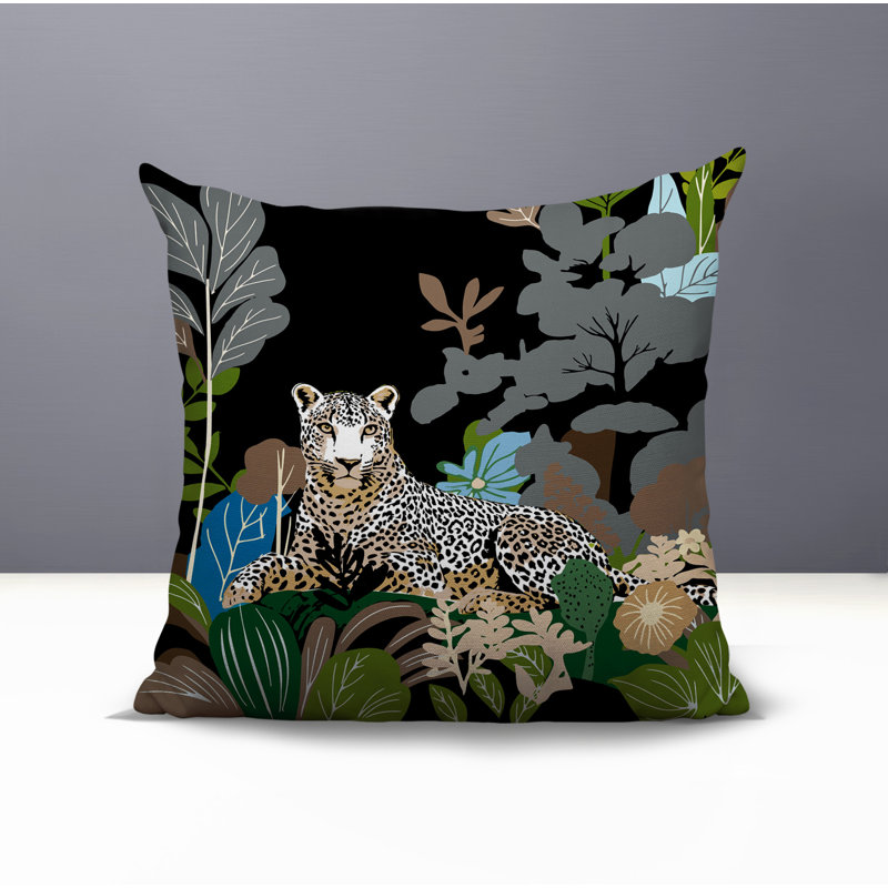 Oreiller carré réversible intérieur / extérieur Tai Leopard, Gris, Carré 16 po