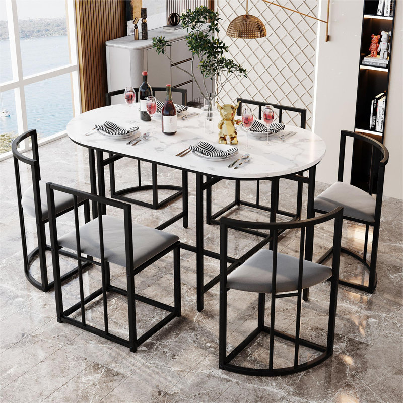 Christer 6 - Person Dining Set, Black/Grey, Black