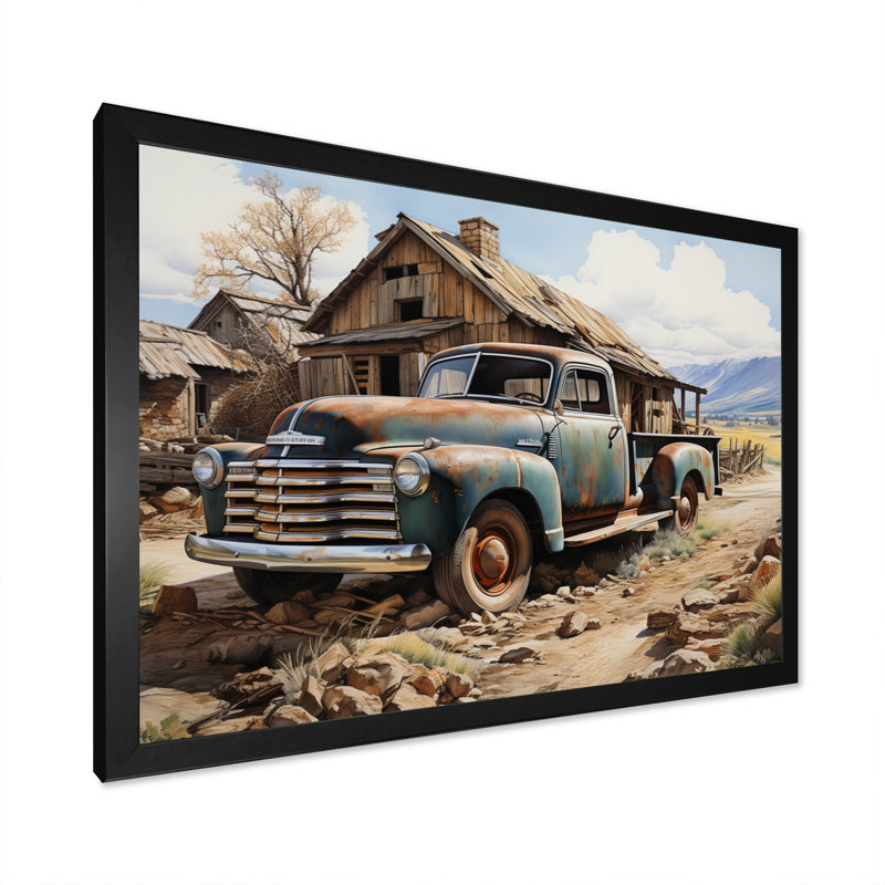 Farm Pickup Truck Elegance - Transportation Wall Decor, H 16 po x l 32 po x P 1 po, Cadre simple noir