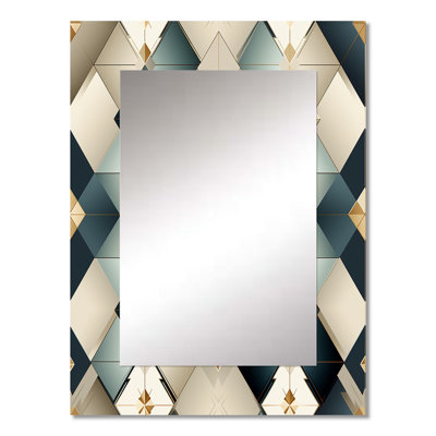 Teal And Grey Marble Cubic Harmony - Geometric  Mirror, Modern Unique Wall Mirror, Printed Metal Art