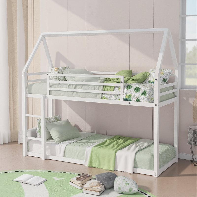 Lit superposé simple au-dessus de simple White - échelle intégrée, lit peu encombrant pour enfants, Blanc