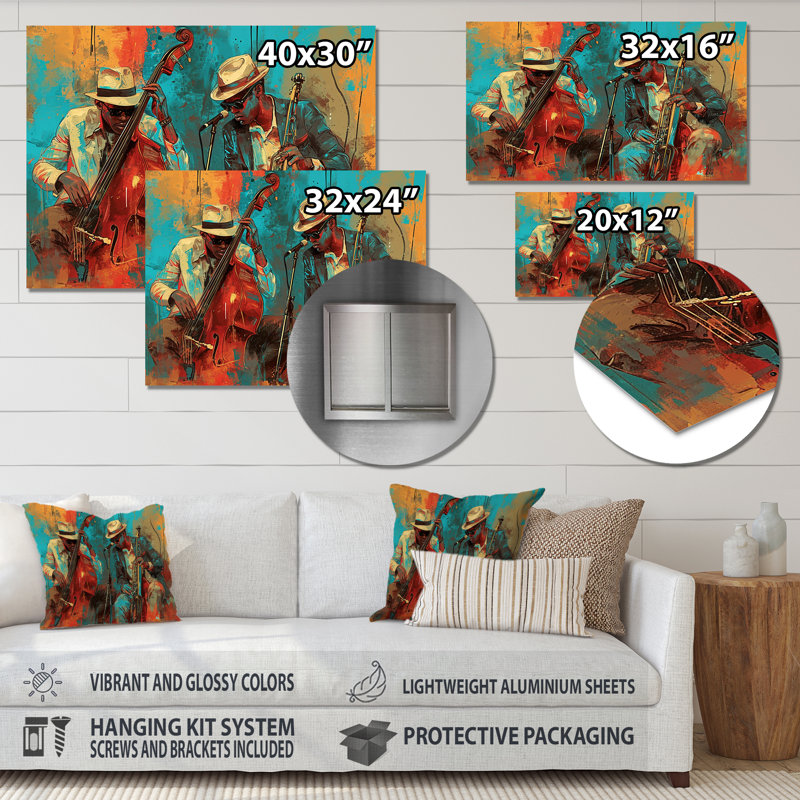 «2 Musiciens - Musicien», reproduction d'art mural, Métal métal, H 16 po x l 32 po x P 1 po