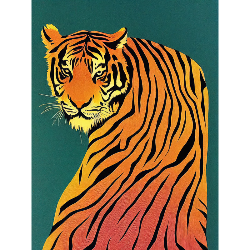Modern Tiger Portrait Teal Orange Bold - No Frame Rectangle Print, Unframed, 40.5cm H x 30.5cm W x 0.2cm D