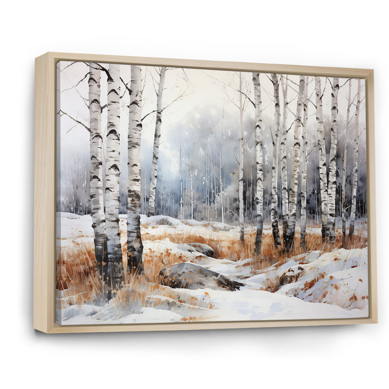 «Silver Minimalisme Tree Birchs Breath I» sur toile, H 16 po x l 32 po x P 1 po, Cadre flottant naturel