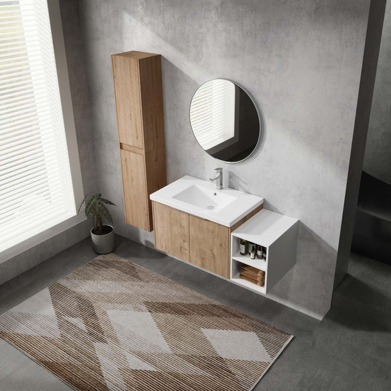 Meuble-lavabo mural avec lavabo et armoire latérale, portes à fermeture douce, armoire combinée, 42"