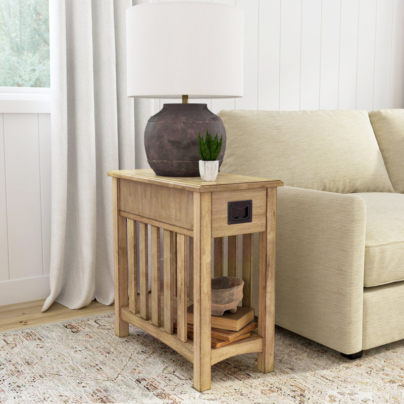  Larina Table d'appoint rectangulaire 1 tiroir en bois avec tablette ouverte inférieure brun foncé, Beige
