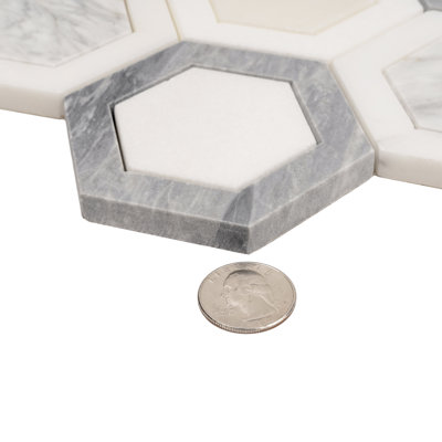 Tuile de mur et de sol en mosaïque hexagonale blanche Calacatta de Toscana 10 po x 11 po Toscana Toscana (paquet de 5 de 3,74 pieds carrés / caisse)