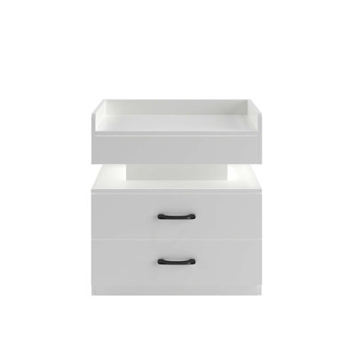 1 Set Nightstand With Adjustable LED Strip Light, 2-Drawers, Large Storage Space