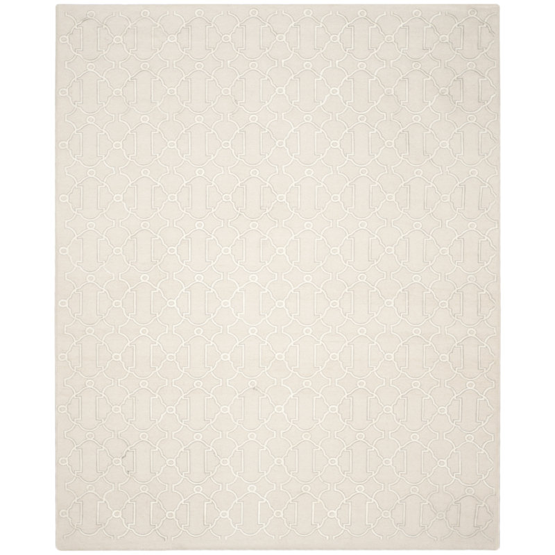 Tapis beige en laine / soie tissé à la main à motif géométrique Rodgers, Rectangle 8 pi x 10 pi