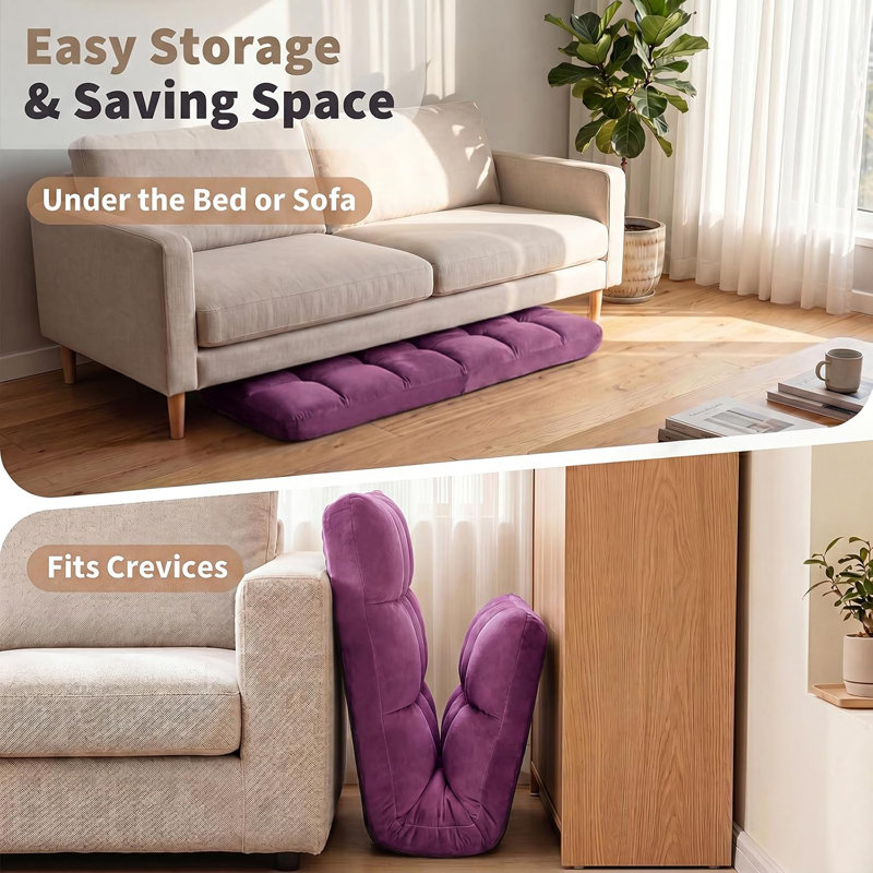 Chaise de plancher pliante avec dossier, chaises de jeu vidéo confortables, Purple