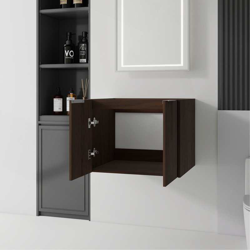 Meuble-lavabo suspendu de 61 cm (24 po), en contreplaqué, portes doubles à fermeture amortie, grand espace de rangement intérieur, fixation murale, meuble seulement, lavabo non inclus