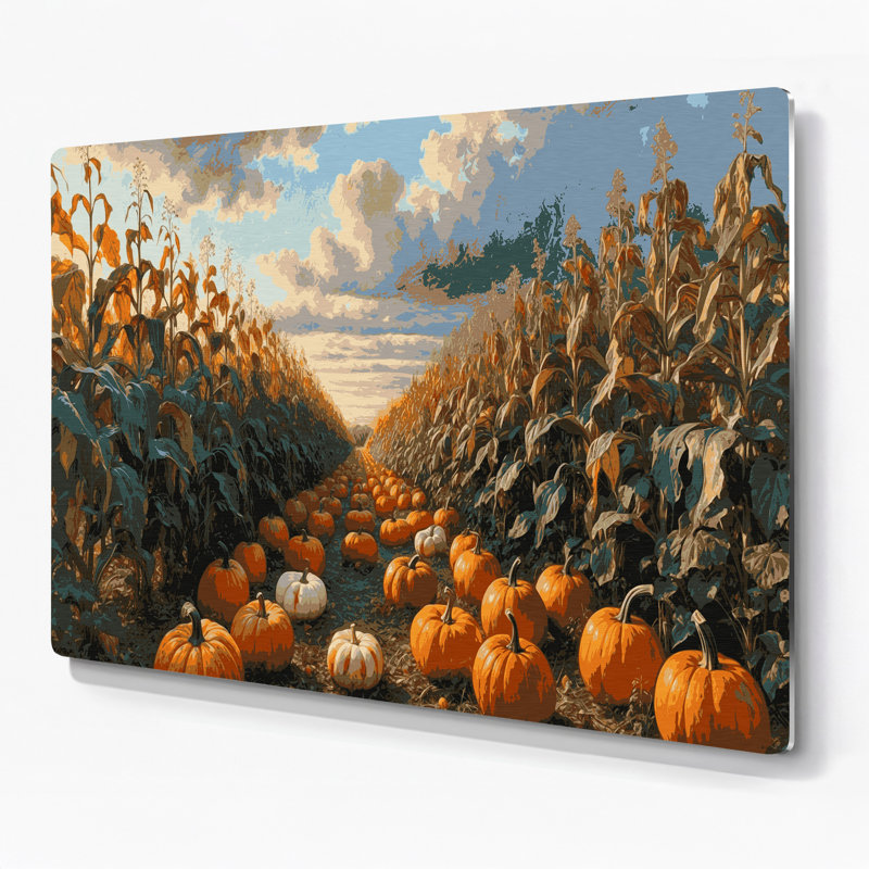 «Farm Autumn Pumpkins», art mural en métal brun, H 11 po x l 14 po