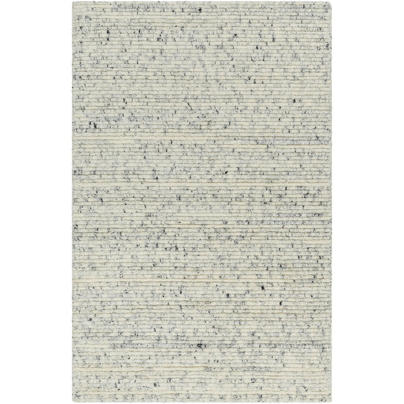 Tapis en laine tissé à la main de couleur unie Morell en frêne / gris argenté / argent métallique, Rectangle de 10 pi x 14 pi