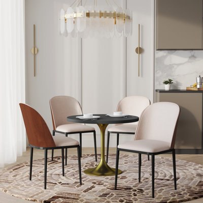 Ensemble de salle à manger 5 pièces avec table ronde en panneau de fibres à densité moyenne de 36 po et 4 chaises d'appoint rembourrées