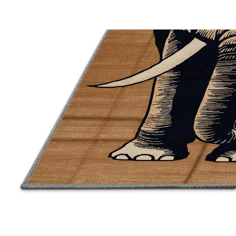 Tapis à motif d'éléphants asiatiques lavables , Carré 4 pi