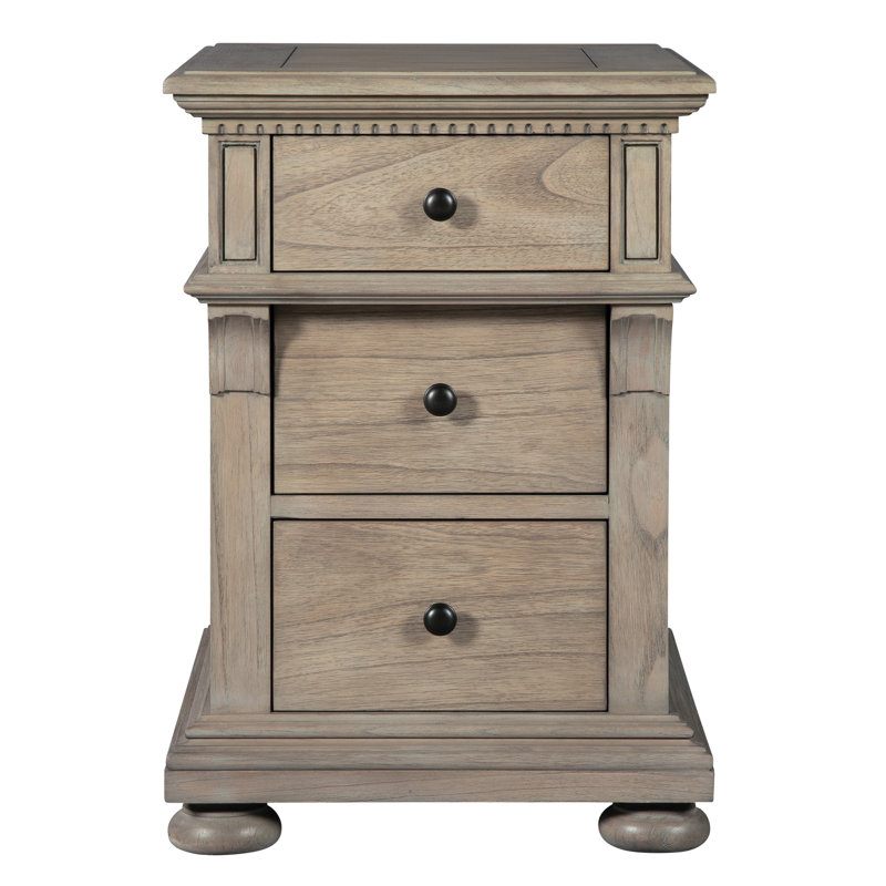 Traditional Brown Mindi Wood Side Table with 3 Drawers