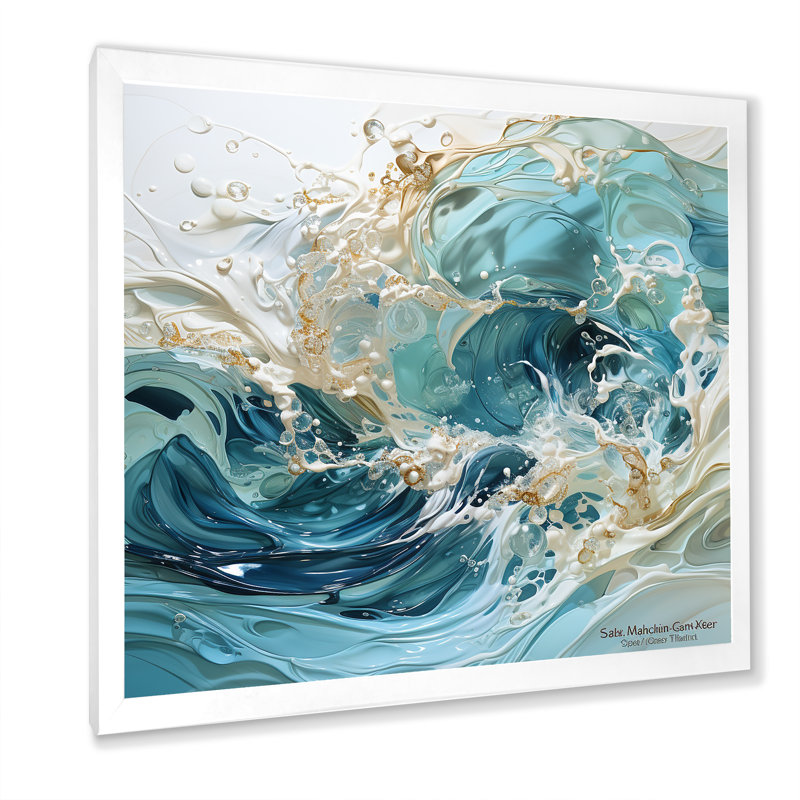 «Ocean Charm», art de vague liquide, H 24 po x l 24 po x P 1 po, Cadre simple blanc