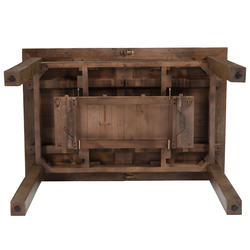 Table de salle à manger extensible rectangulaire en bois massif, Brun patiné