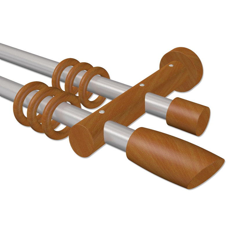 Reidsville Curtain Pole Set, Silver Grey/Cherrywood Lacquered, 5cm H x 240cm W x 18cm D