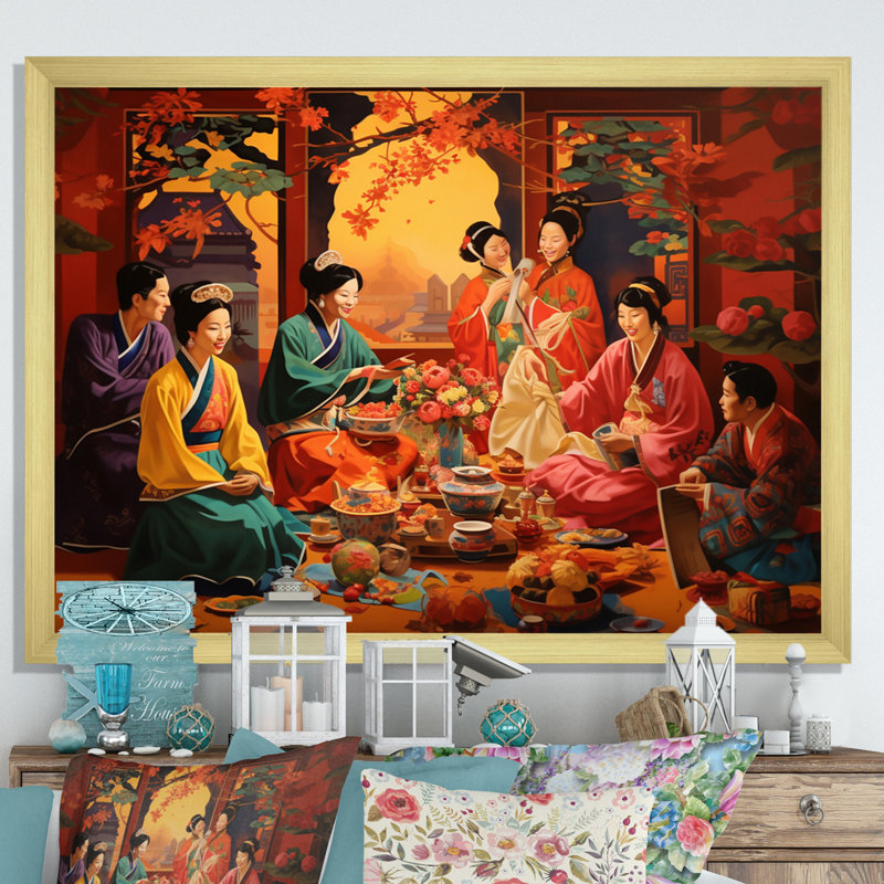 Asian Art Festive Celebration - impression, H 34 po x l 44 po x P 1,5 po, Encadrement doré