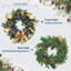 Couronne de Noël de 24 pouces pour la porte d'entrée, couronne de Noël pré-éclairée avec des arcs, des feuilles d'or et des boules décoratives