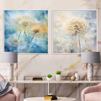 Dandelion Charm in Winter - Ensemble de 2 pissenlits carrés