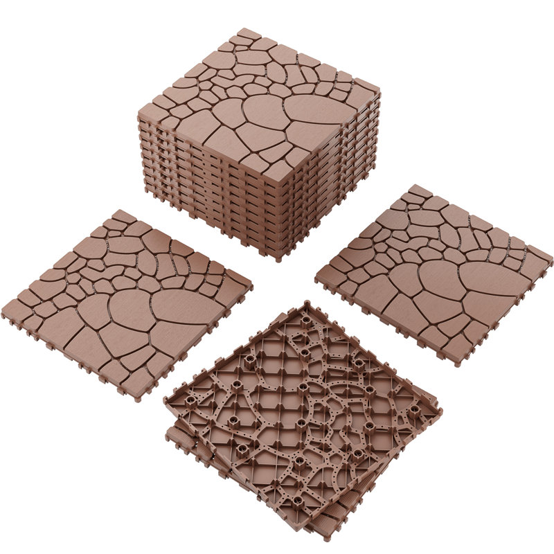 30.5cm L x 30.5cm W Plastic Interlocking Deck Deck Tile Kit, Brown