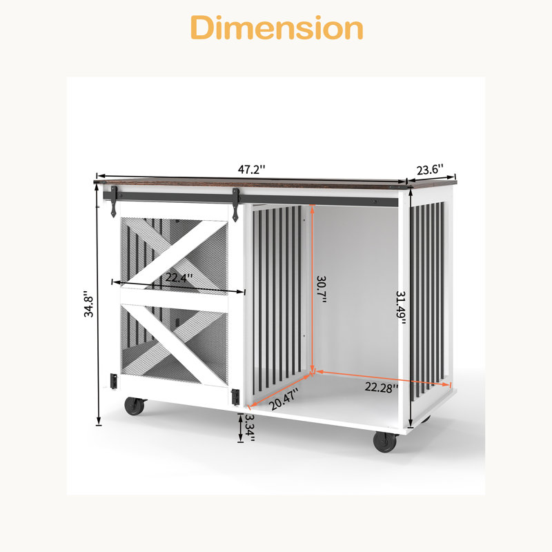 47.2" Mobile Dog Crate With Flip-Top Feeding Door, Dual-Access & 5 Caster System (2 Locking), Side Hooks - Multi-Functional Pet Kennel
