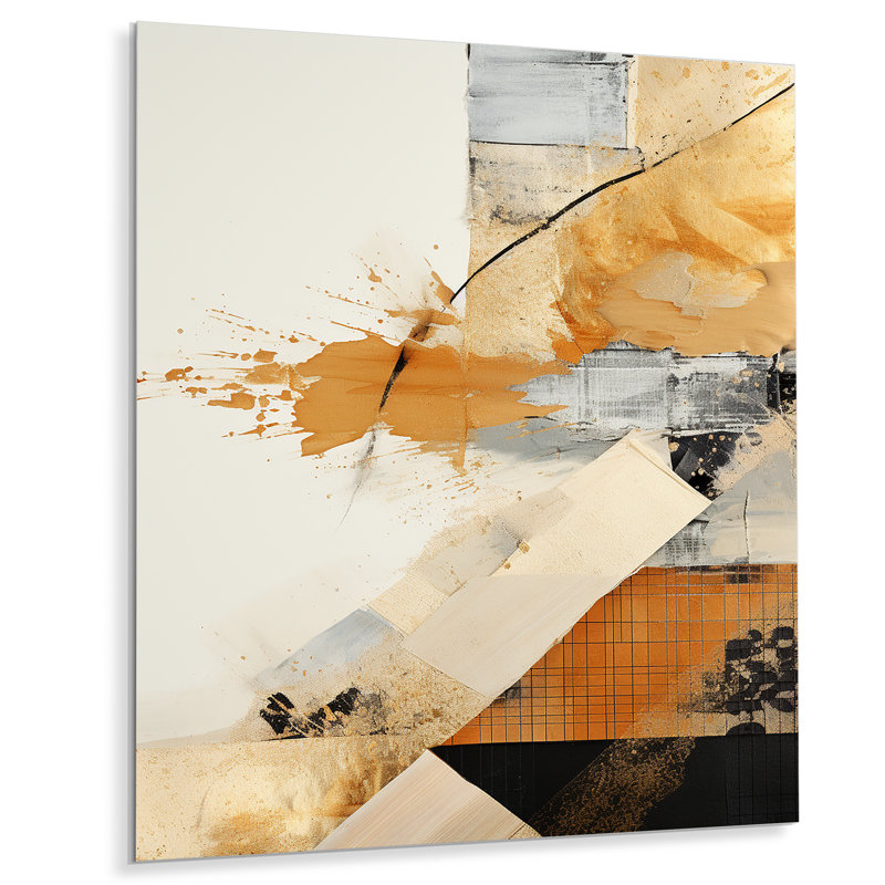 «Gray and Gold Sunset Collage III», art mural abstrait en métal, H 32 po x l 16 po x P 1 po