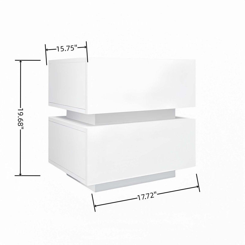 Table de chevet 2 tiroirs très brillante avec table de chevet à lumière RVB avec contrôle Bluetooth
