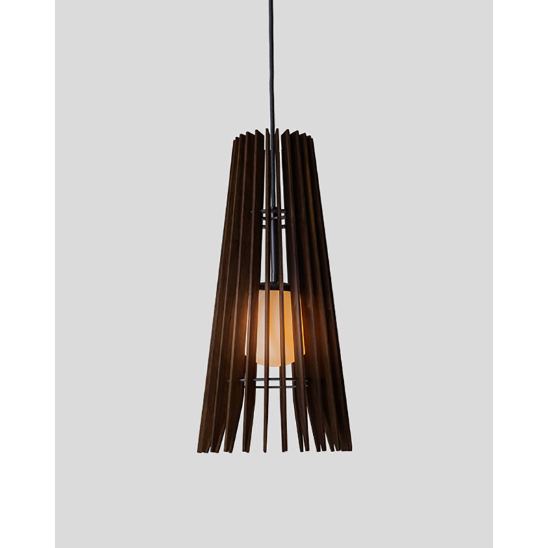 Luminaire suspendu DEL Lex Cone, Noir, H 19 po x l 9,2 po x P 9,2 po, Noyer teint foncé