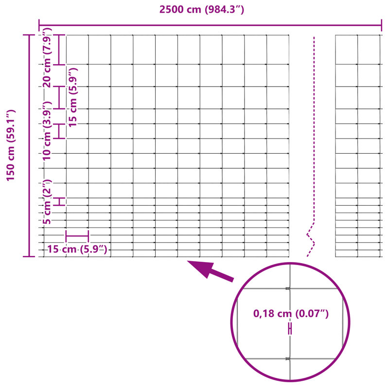 Field Fence Galvanised Steel, 150cm H x 2500cm W