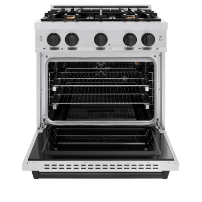 ZLINE Autograph Edition 30 in. 4.2 cu. ft. Classic Gas Range with 4 Burner Cooktop and Convection Gas Oven in Stainless Steel and Accents