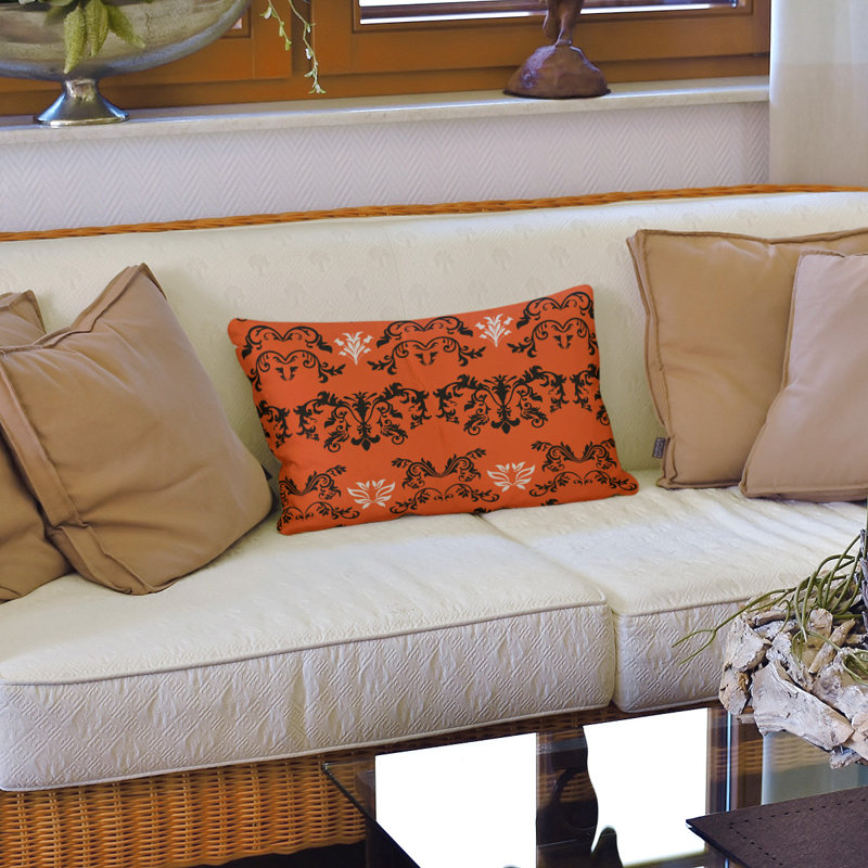 Housse de coussin Football Baroque, Polyester sergé, Noir / orange / blanc