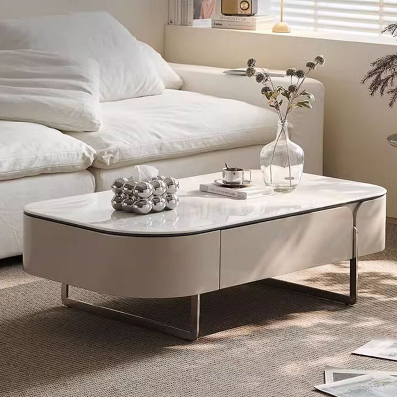 Table basse minimaliste en marbre de style crème