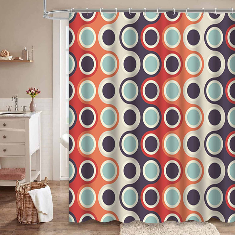Rideau de douche sans couture à motif géométrique rétro avec 12 crochets, L 72 po x l 84 po
