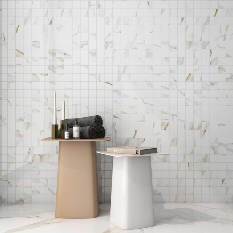 Minera 12x12 Matte Marble Look Mosaic Tile, Aurora Gold