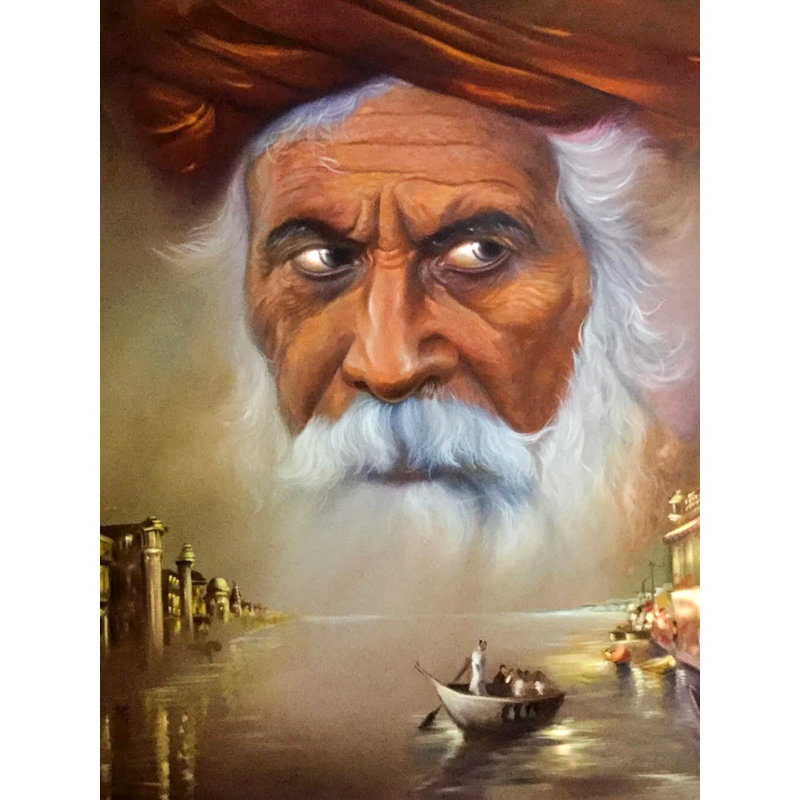 Sadhu turban avec barbe blanche | Peinture de Mk Goyal