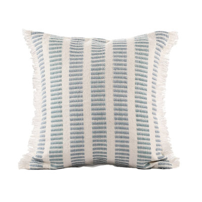Farmhouse Striped Blue/Ivory Indoor/Outdoor Throw Pillow Cover
