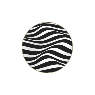 Black Wavy Themed Decorative Washable Rug