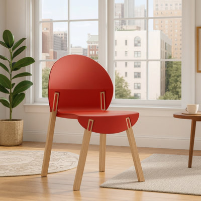 Summer - 4-Pack Crimson Chairs – Red Oak Wood Legs & PP Seat, Indoor Dining & Living Room Furniture Set