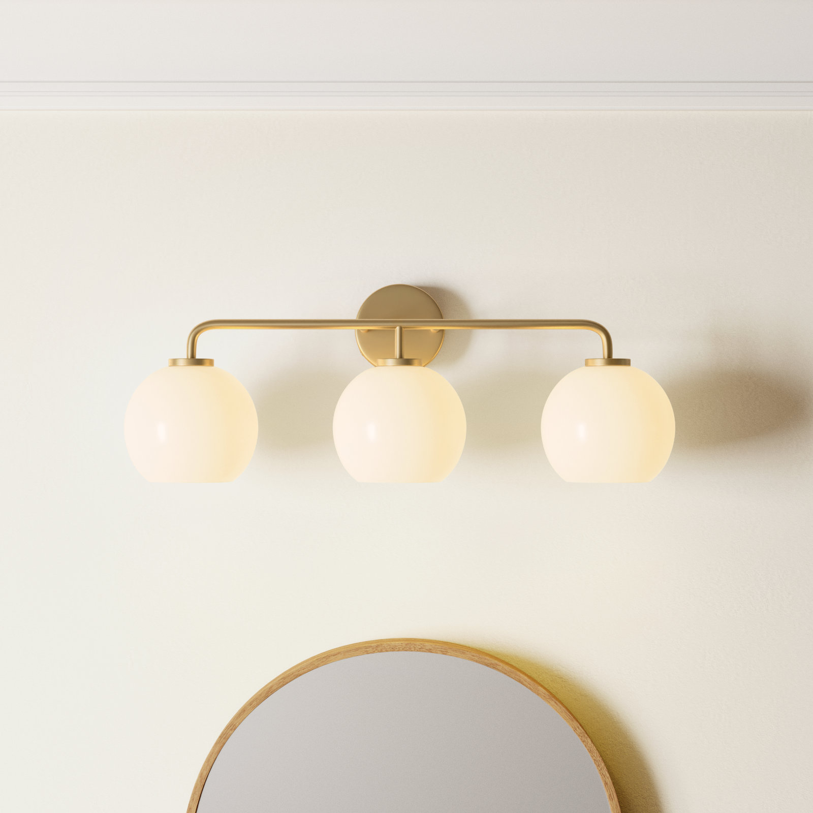 Childerley 3-Light Dimmable Vanity Light, Satin Brass, White