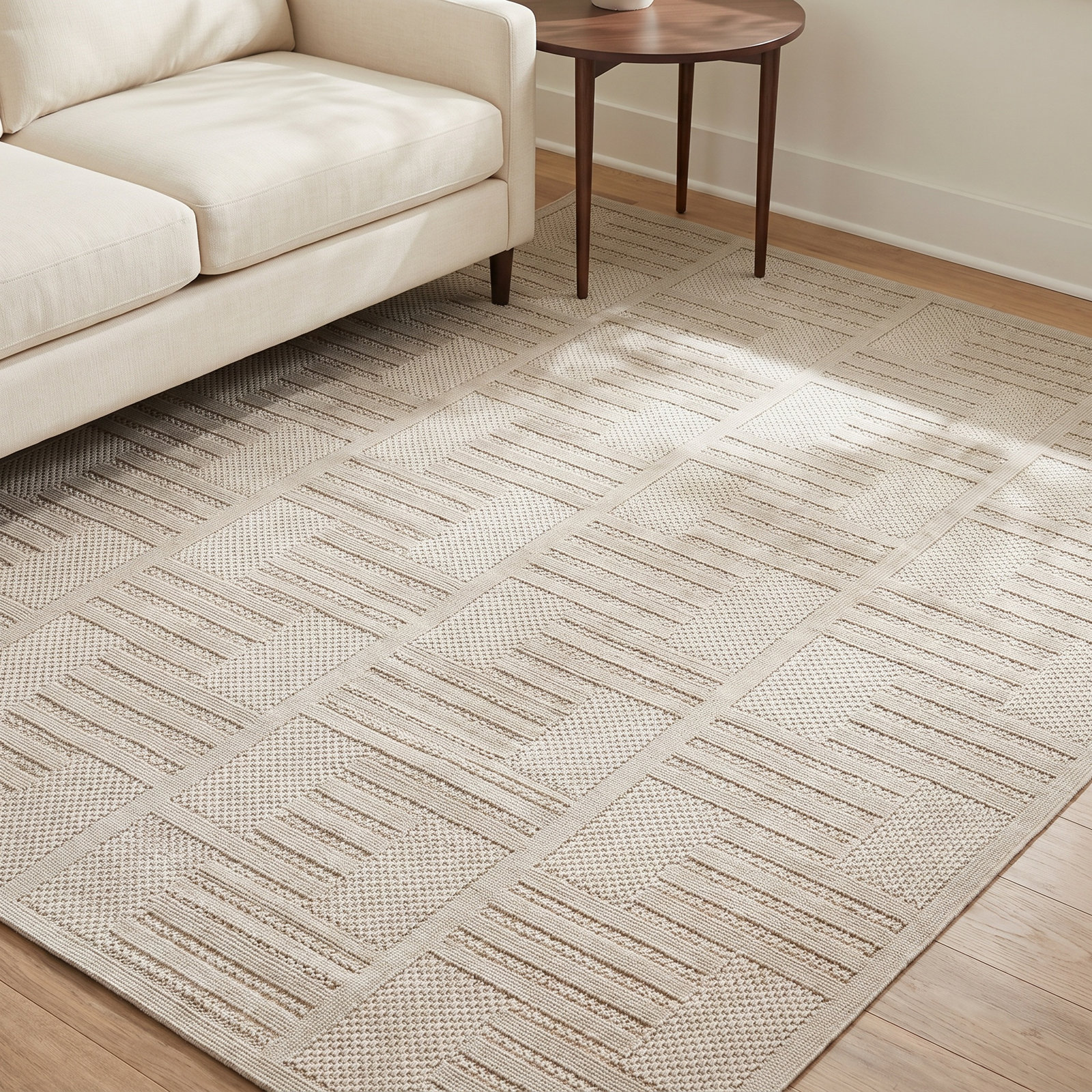 Trilby Beige Geometric Outdoor Rug, Rectangle 5'3" x 7'6"