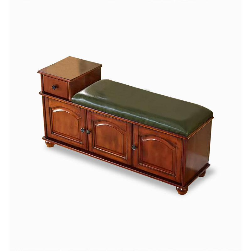 Solid Rubberwood Shoe Cabinet with Seating, H 23,62 po x l 39,37 po x P 13,78 po, Vert/brun