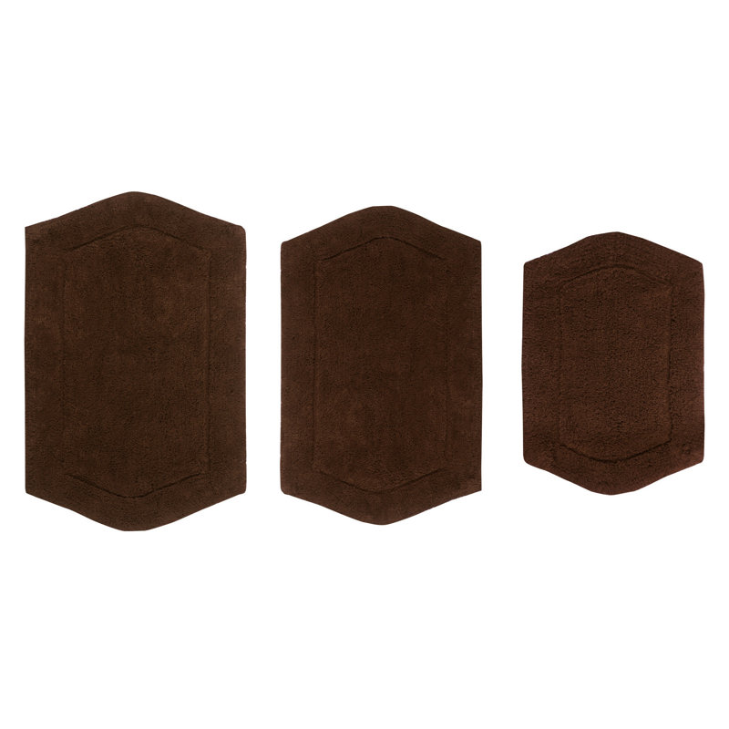 Morissette 100% Cotton Bath Rug, Non-Slip, Quick Dry, Machine Washable - 3 Piece Set, Chocolate