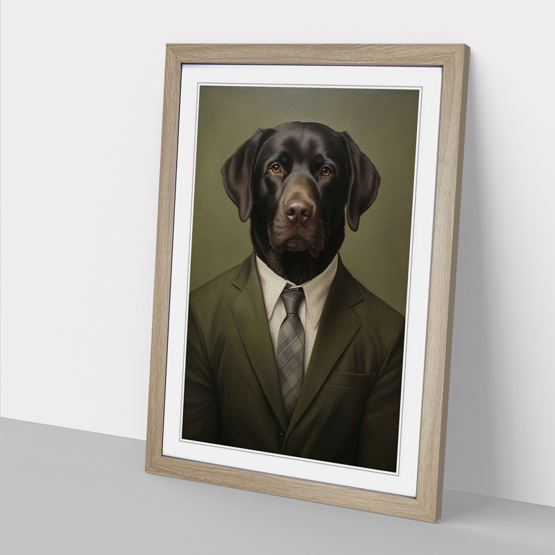 Labrador Retriever in a Suit No.3 1 Piece Single Picture Frame Wall Art, 46cm H x 34cm W x 2cm D, Oak
