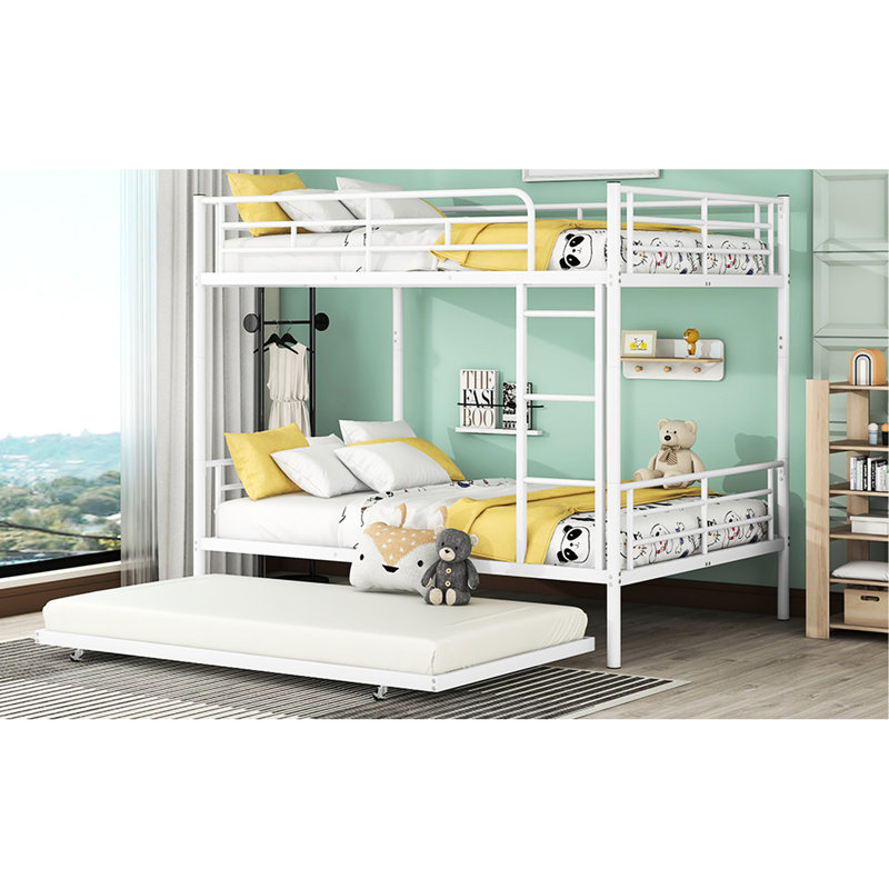 Lit superposé double en métal avec lit gigogne, structure en fer blanc de la chambre à coucher contemporaine - contemporaine, garde-corps sécuritaire, peu encombrant, lit gigogne facile à assembler, répond aux exigences de capacité de poids